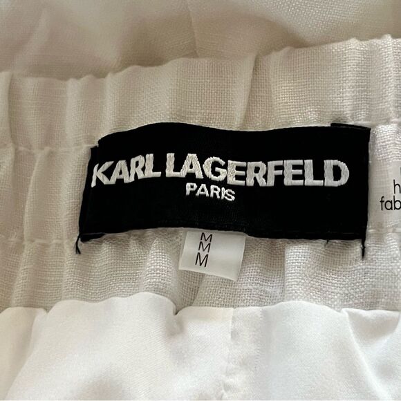 Karl Lagerfeld White Linen Cargo Jogger Pants Size Medium Pull On Relaxed Fit - Picture 8 of 9